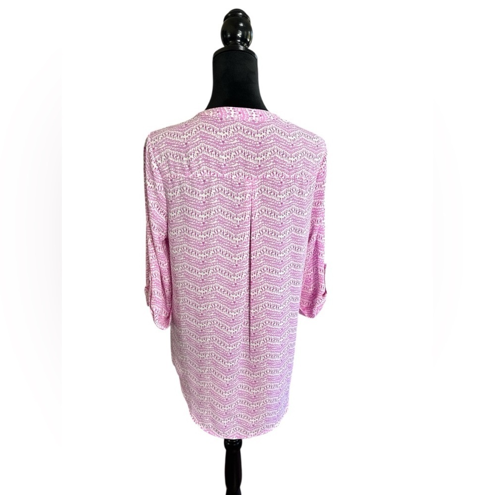 New Directions Pink Ivory Patterned V Neck Long Sleeve Top S - Picture 4 of 8